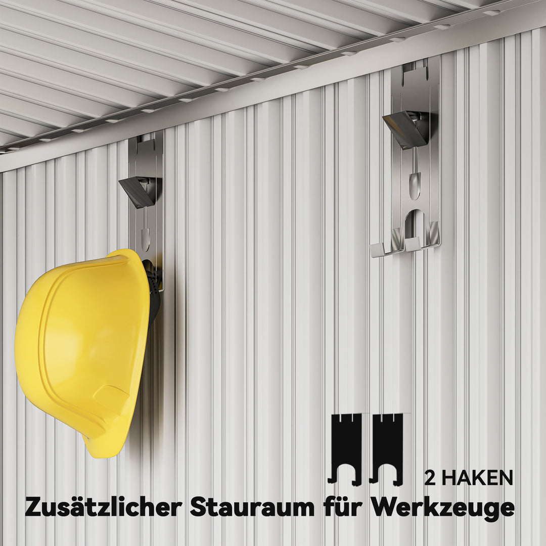 Haveskur, redskabsskur med vinduer, ventilationshuller, skydedør, vandtæt stål, vejrbestandig, mørkegrå