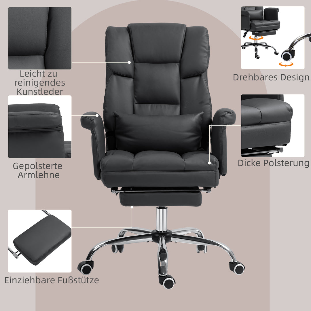 Ergonomisk kontorstol, højdejusterbar 48-56 cm, ryglæn med hvilefunktion, fodstøtte, sort