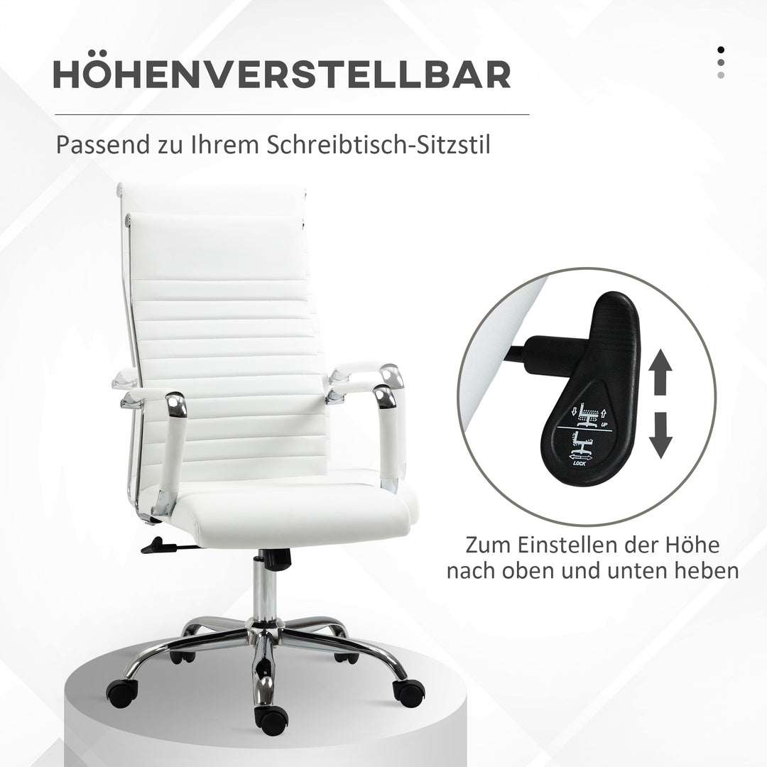 Kontorstol ergonomisk skrivebordsstol med vippefunktion chefstol højdejusterbar drejestol polstret kunstlæder skum hvid 54 x 62 x 104-114 cm
