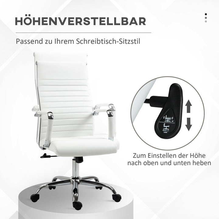 Kontorstol ergonomisk skrivebordsstol med vippefunktion chefstol højdejusterbar drejestol polstret kunstlæder skum hvid 54 x 62 x 104-114 cm