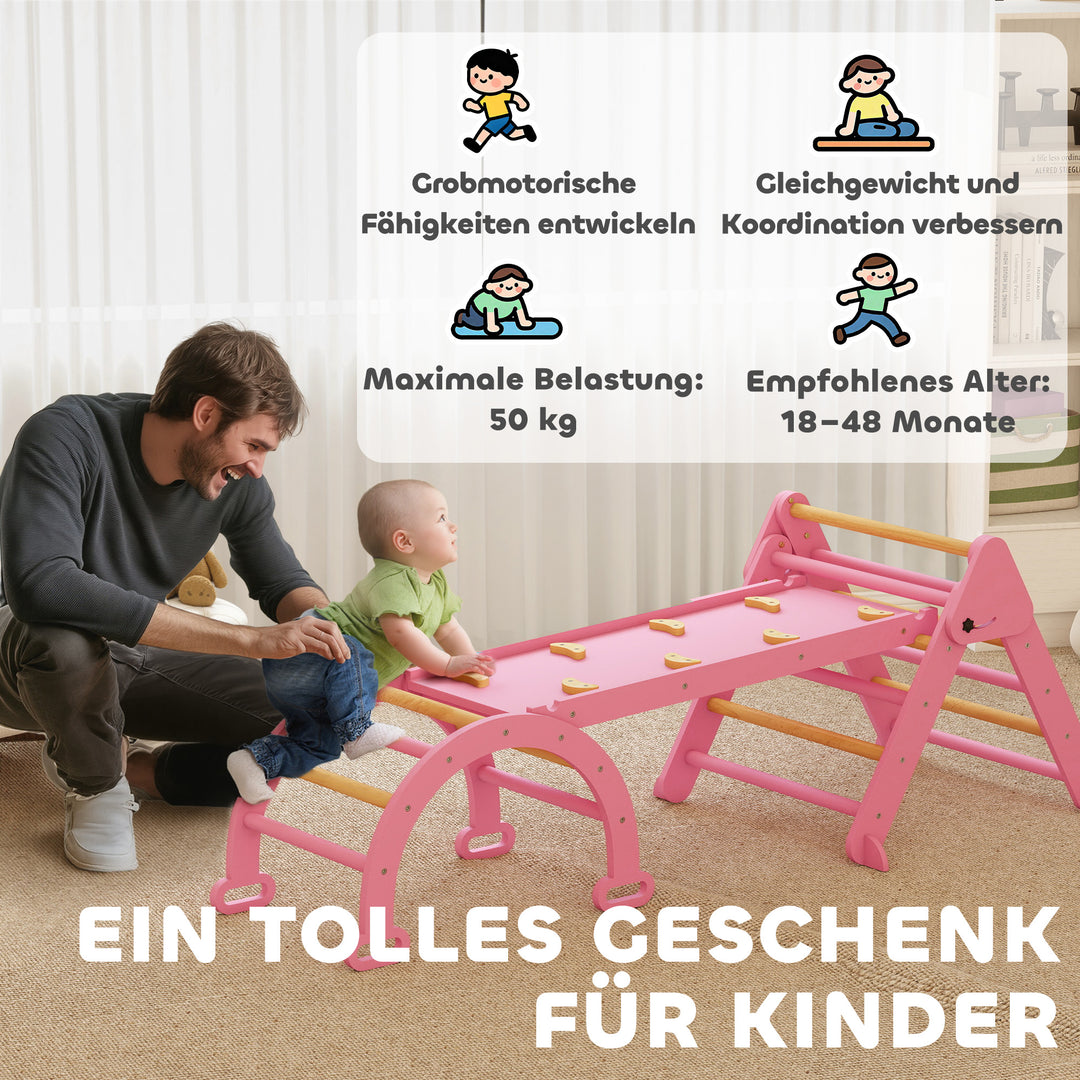 Indendørs klatrestativ, 7 i 1 foldbar klatretrekant med rutsjebane, klatrebue