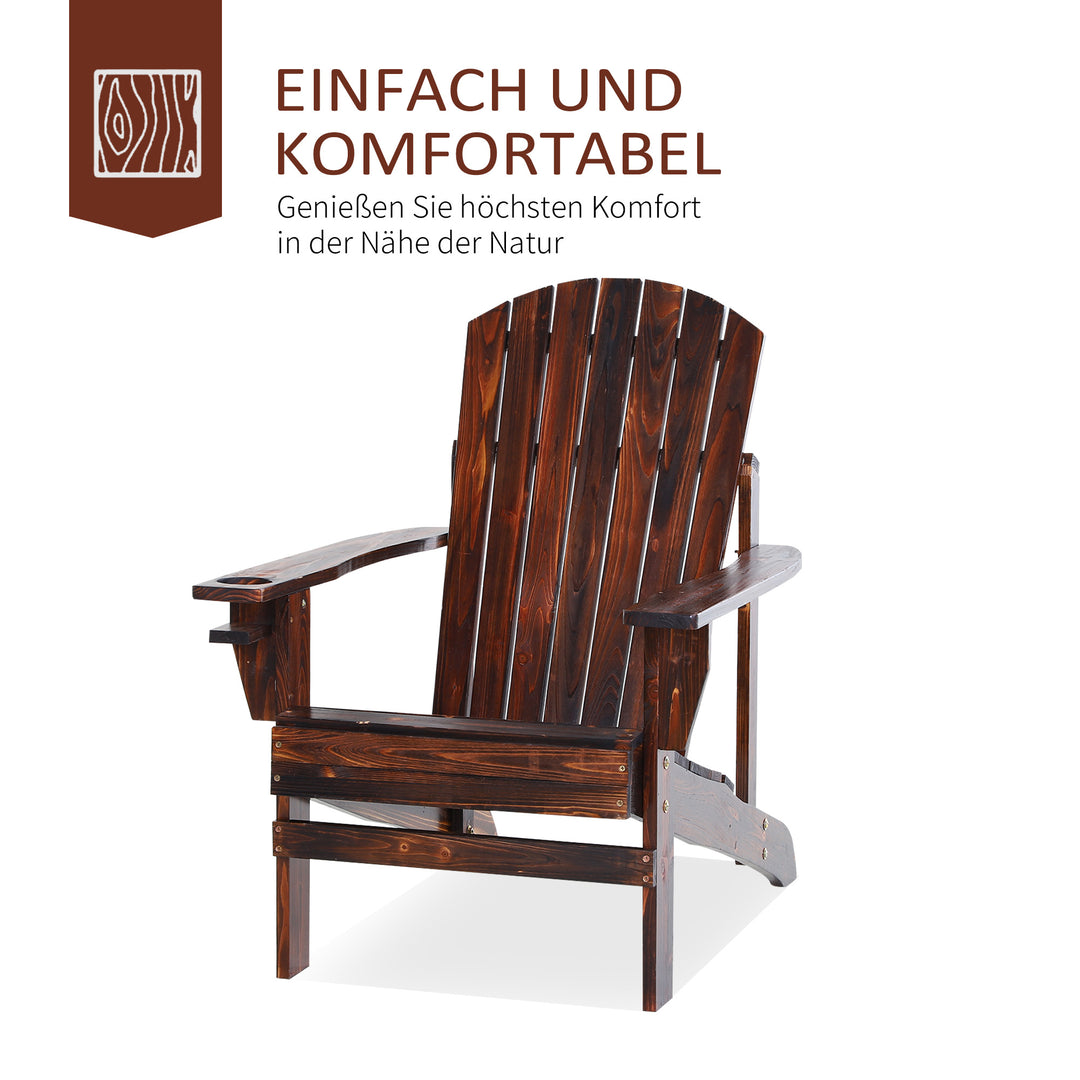 Adirondack havestol med kopholder, haveliggestol, balkonstol, massivt træ, forkullet, 72 x 95 x 93 cm