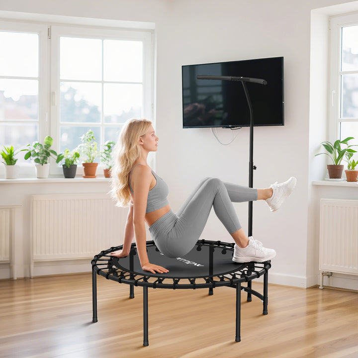 Rebounder-trampolin, 5-niveau justerbart håndtag, træningstrampolin, sort