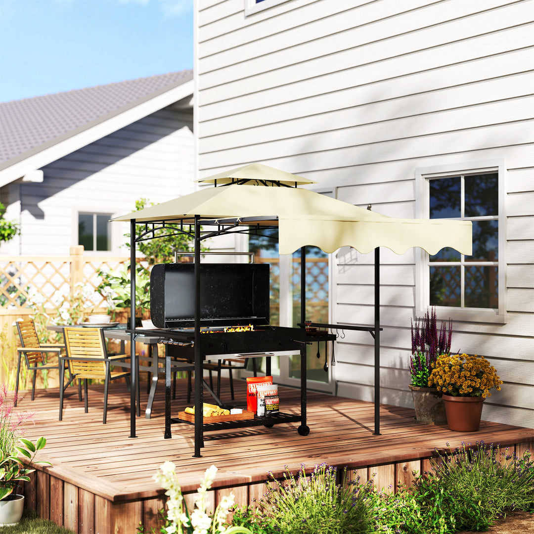 Grillpavillon 242x232x248 cm, vandafvisende, flammehæmmende, havepavillon med dobbeltlagstag, beige
