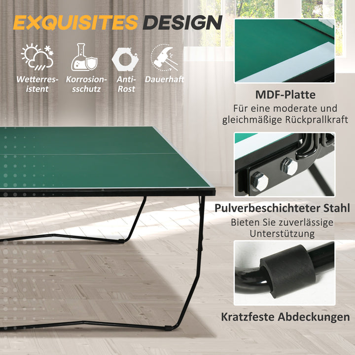 Bordtennisbord, foldbart, 8 hjul, inklusive bat og bolde, 274 cm x 152,5 cm x 76 cm, grøn