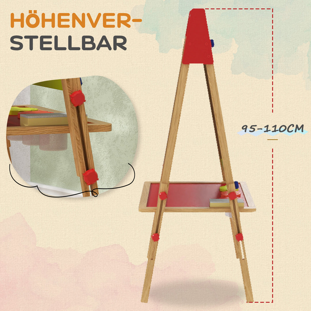 3-I-1 børnestaffeli, tavle, whiteboard, papirrulle, inklusive tilbehør, fyrretræ, justerbar