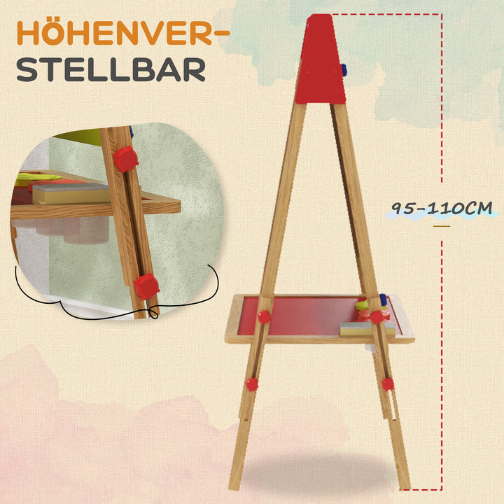 3-I-1 børnestaffeli, tavle, whiteboard, papirrulle, inklusive tilbehør, fyrretræ, justerbar