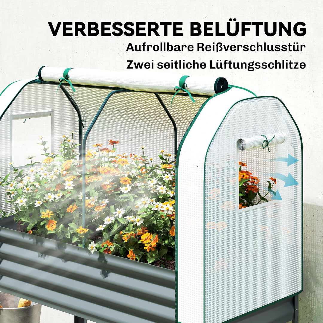 Højbed med metalramme, plantekasse med opbevaringsrum til drivhus, 120 x 55 x 140 cm