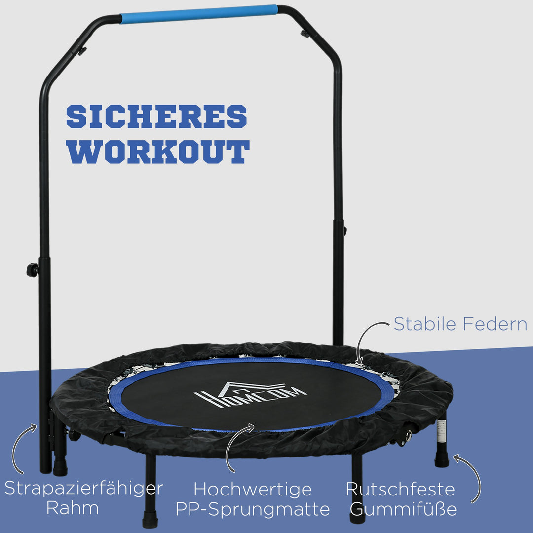 Fitnesstrampolin, foldbar, justerbart håndtag, Ø102x123H cm, op til 150 kg, sort/blå