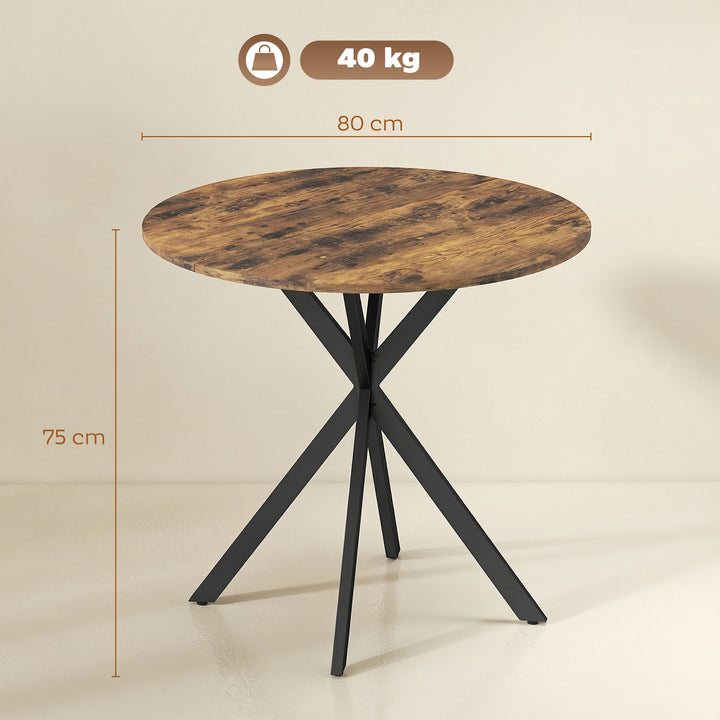 Rundt køkkenbord, 80 cm, kompakt bordplade, spånplade, metal, rustik brun