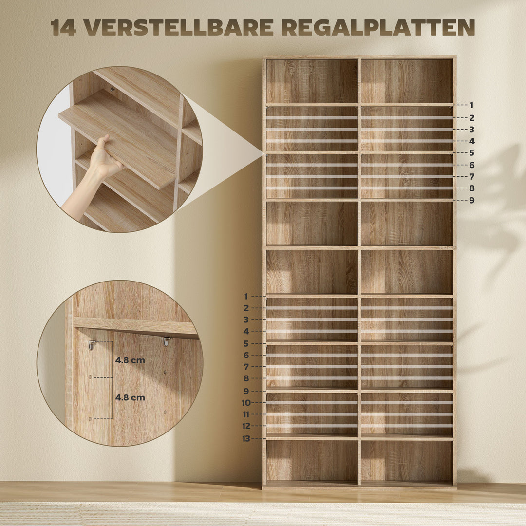 9-etagers DVD-reol med 18 rum og 14 justerbare hylder, plads til 640 cd'er, 360 dvd'er eller 430 Blu-rays, naturtræ