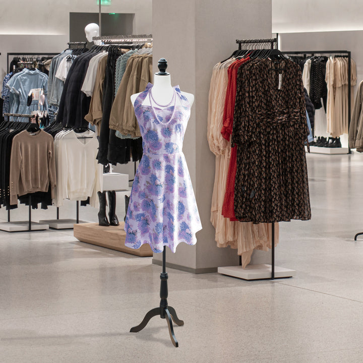 Mannequin-torso, kjoleform, vinduesmannequin, skum, træ, metal, hvid