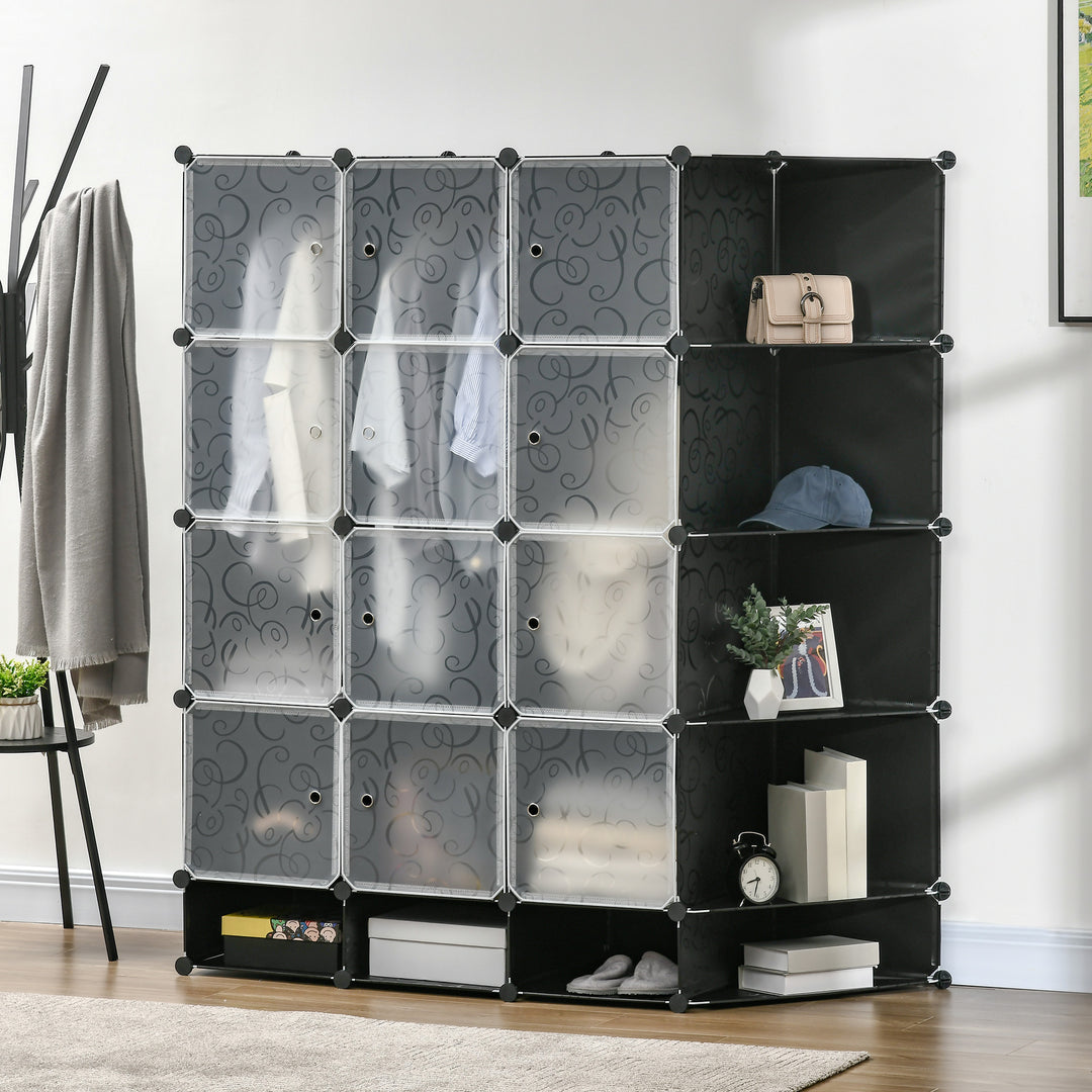 Modulært opbevaringsskab, garderobe, 16 rum, plastik, stål
