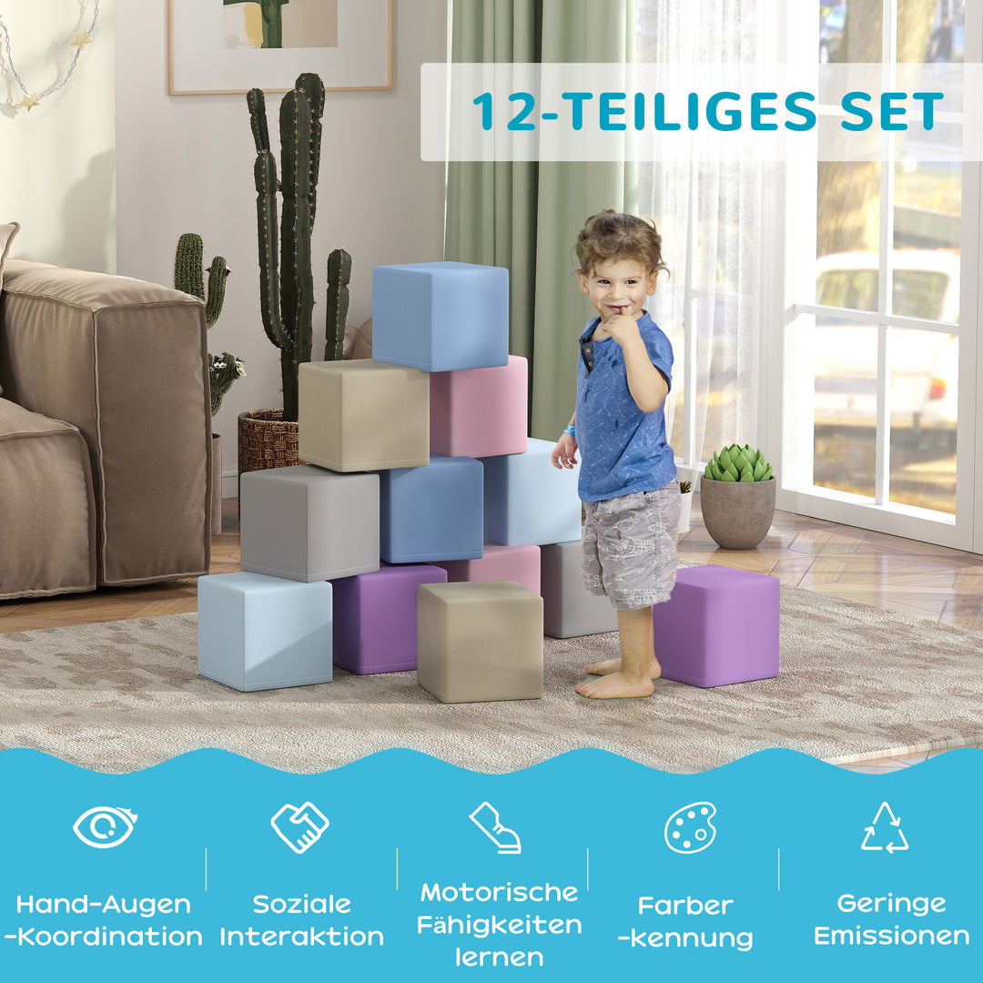 Bløde byggeklodser, 12 terninger à 20 x 20 x 20 cm, let at vedligeholde, børnesikre, til 1-3 år, kunstlæder