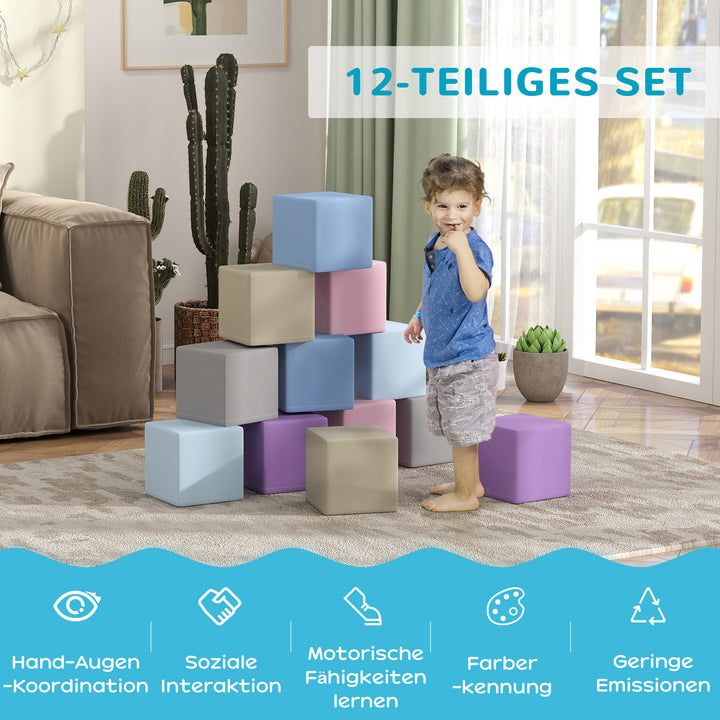 Bløde byggeklodser, 12 terninger à 20 x 20 x 20 cm, let at vedligeholde, børnesikre, til 1-3 år, kunstlæder