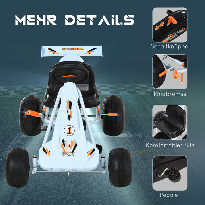 Gokart med håndbremse, justerbart sæde, pedal, frem- og bakgear, kettcar pedalbil, børnebil, børnelegetøj, pedal-gokart til børn fra 3 år, lyseblå