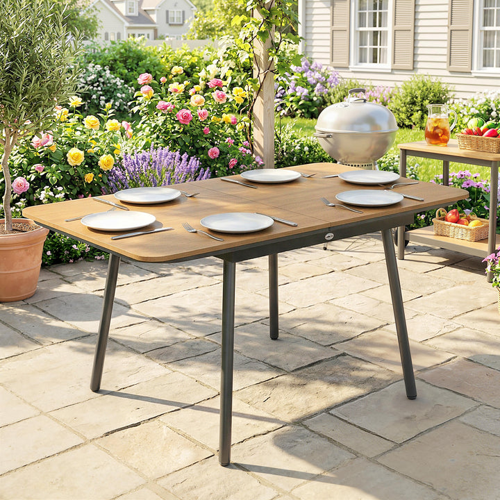 Havebord 140 x 80 cm til 6 personer, rustbestandigt udendørs spisebord med WPC-bordplade, justerbare fødder, teak