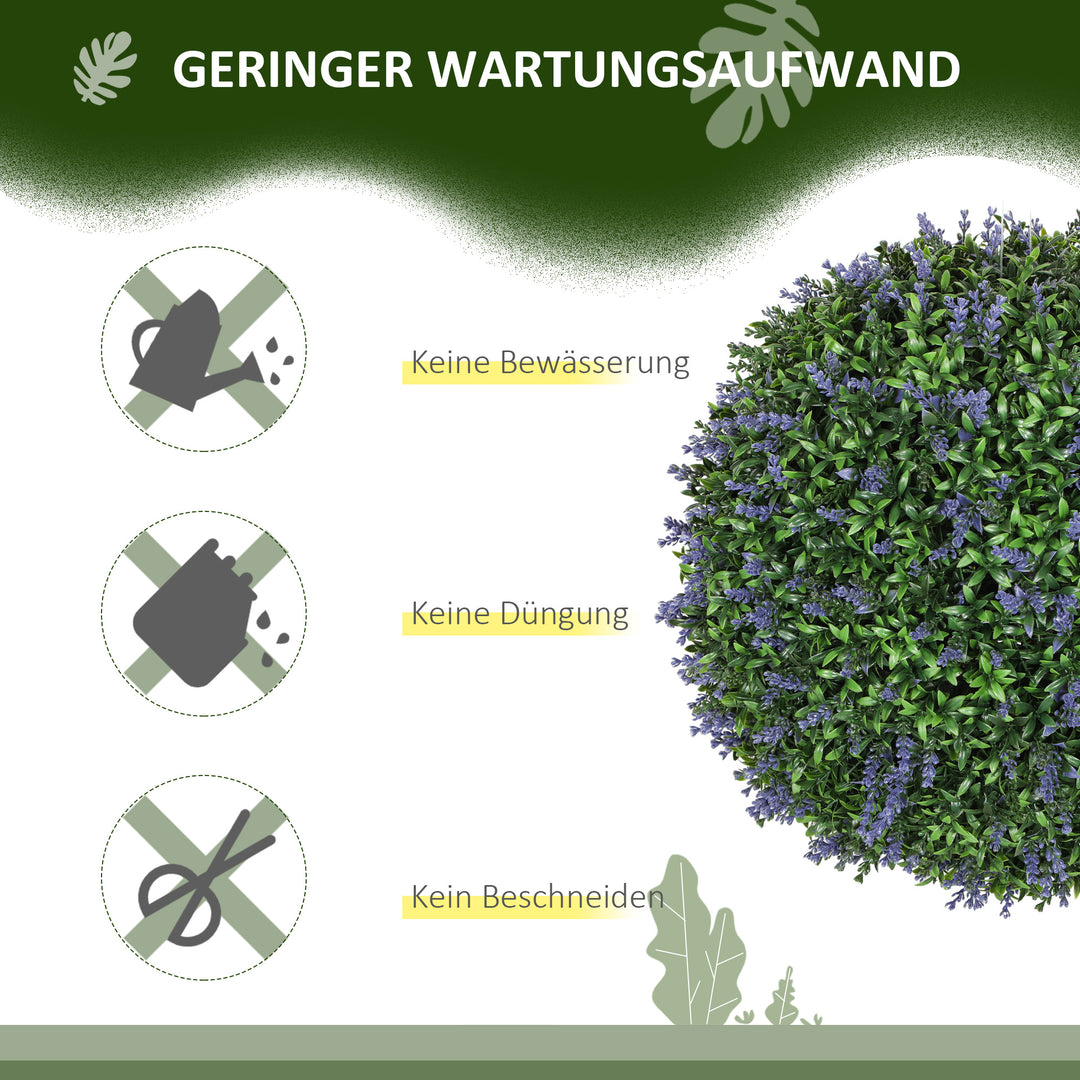 Sæt med 2 kunstige kugleplanter, uv-resistente, indendørs og udendørs, 42 cm, grøn + lilla