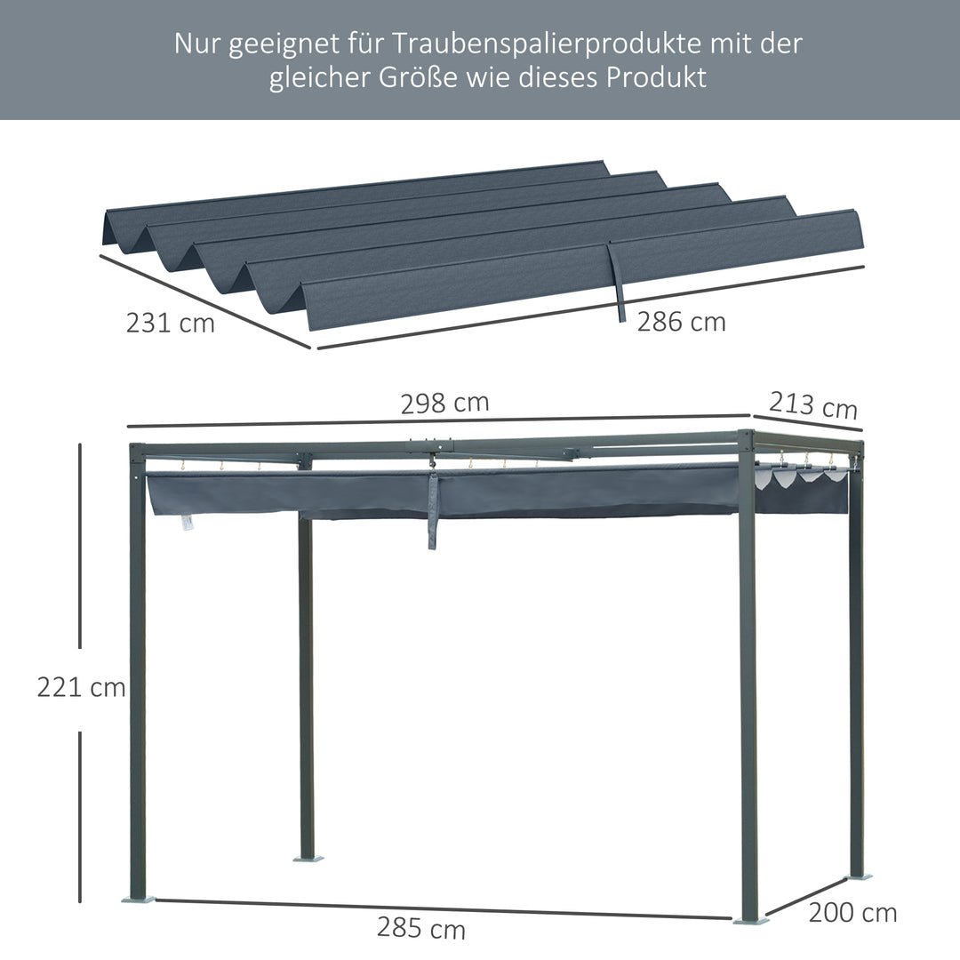 Udskiftningstag til havepavillon 2,85 x 2 m, udtrækkeligt, nem montering, polyester, mørkegrå