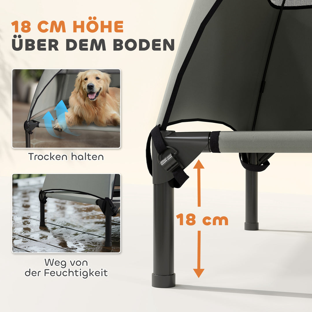 Udendørs hundeseng med tag, hævet hundeseng til store hunde, 106 x 76 x 99 cm, lysegrå