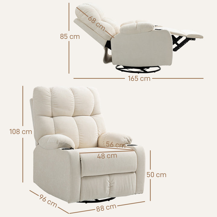 Afslappende lænestol med fodstøtte, lænestol, drejelig, op til 150 kg, stålstel, 88 x 96 x 108 cm, beige