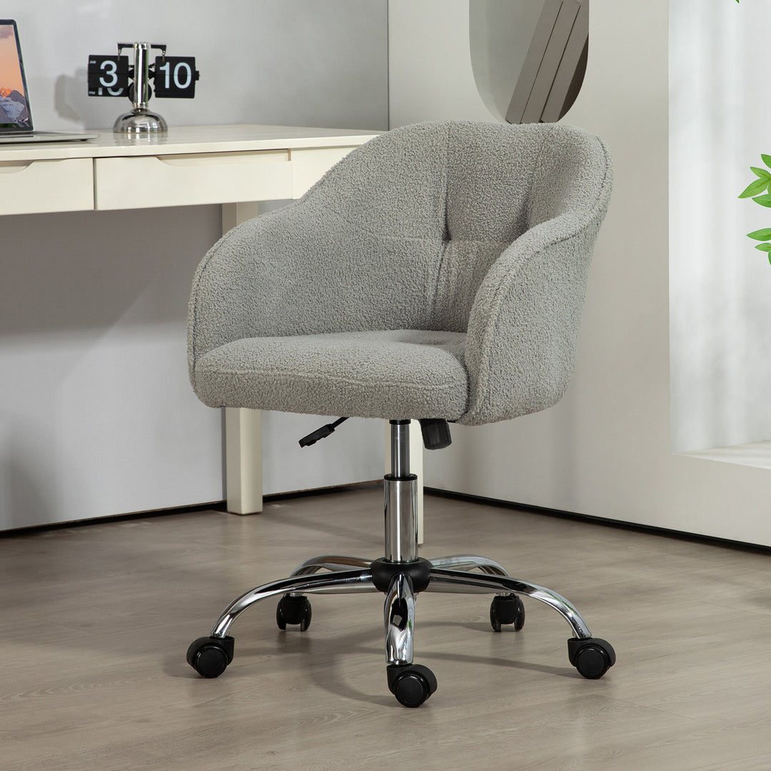 Hjemmekontorstol, ergonomisk skrivebordsstol med vippefunktion, teddy velvet look, 56 x 61 x 86 cm, grå
