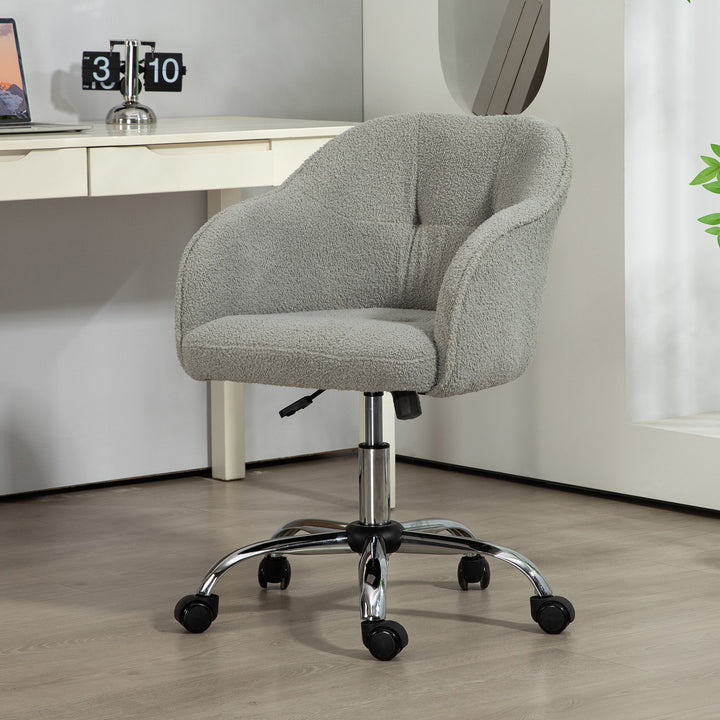Hjemmekontorstol, ergonomisk skrivebordsstol med vippefunktion, teddy velvet look, 56 x 61 x 86 cm, grå