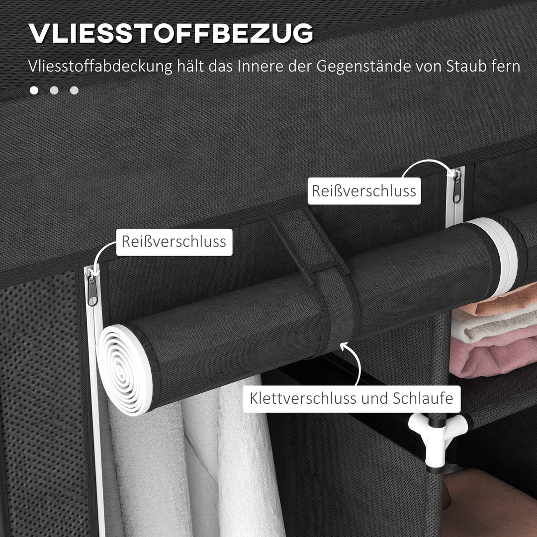 Stofgarderobe lavet af non-woven materiale, sammenklappelig garderobe, inklusive 3 skuffer, 125 cm x 43 cm x 162,5 cm, sort