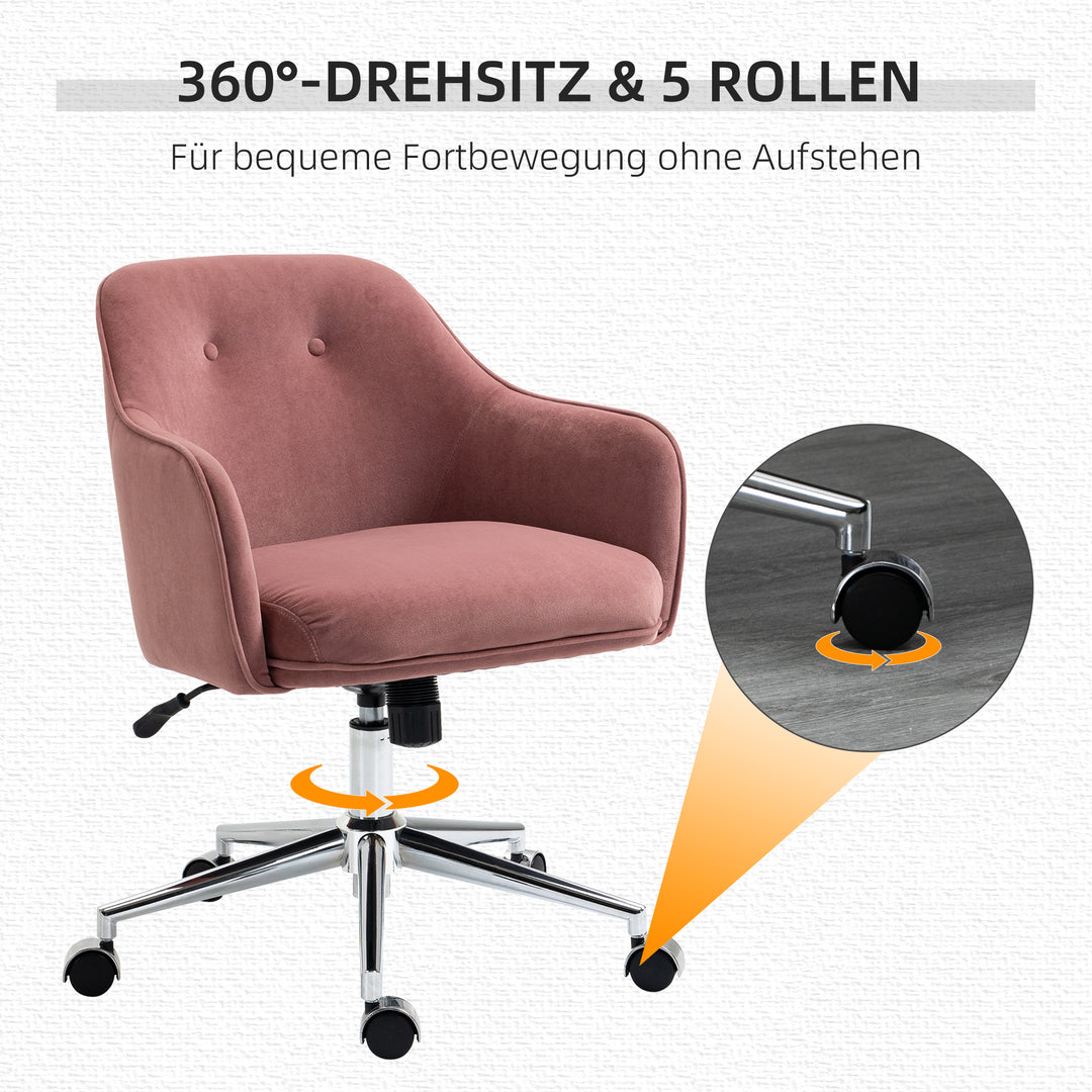 Kontorstol med knaplukning, højdejusterbar, gyngefunktion, fløjlslook, 61 cm x 59 cm x 90,5 cm, antik pink
