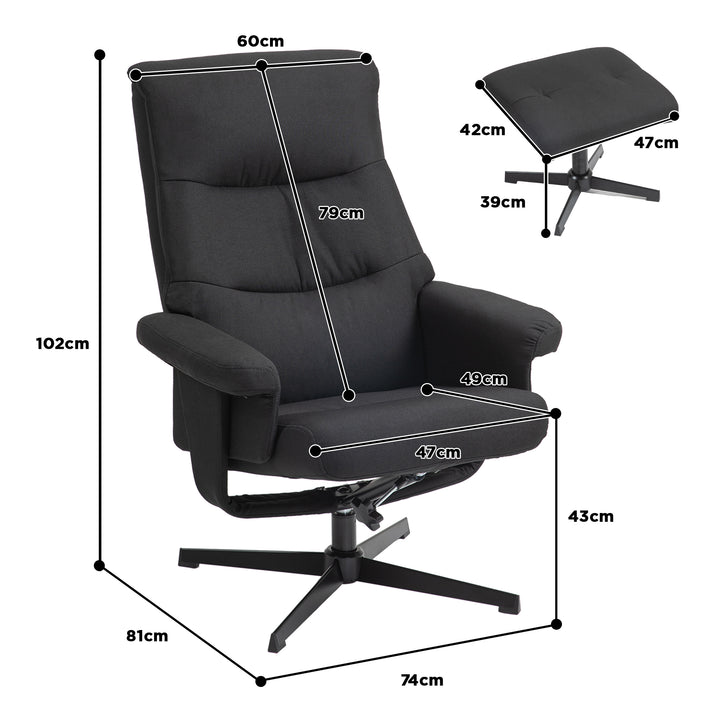 Hvilestol med fodskammel, drejefunktion, vippefunktion, fløjlslook, op til 150 kg, sort