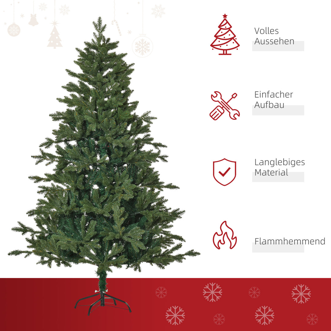 Kunstigt juletræ 180 cm, kunstigt grantræ med 748 spidser, 3 forskellige bladformer, flammehæmmende, med metalfod til indendørs brug