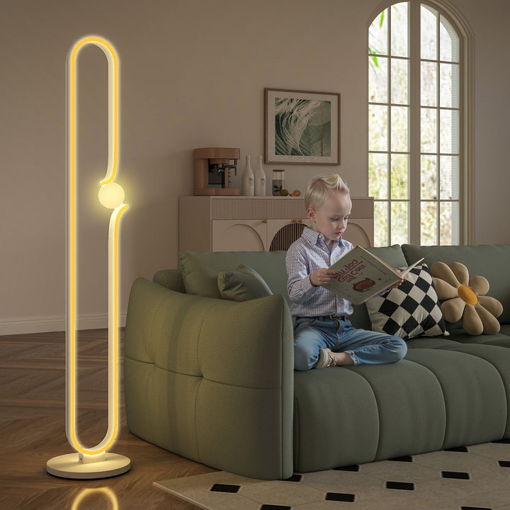 Led-gulvlampe, nodedesign, glasskærm, metal, plastik, hvid