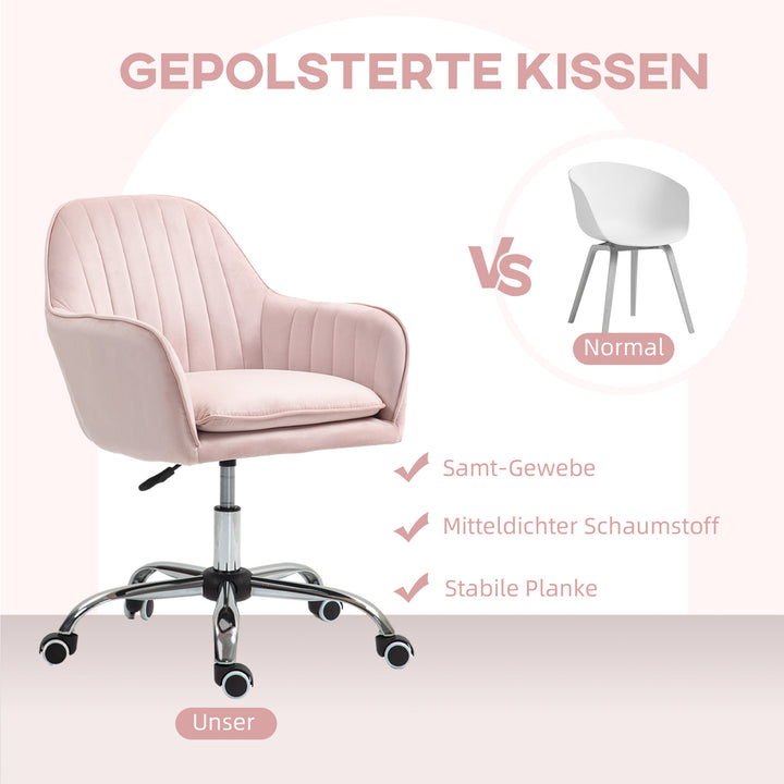 Skrivebordsstol højdejusterbar kontorstol drejelig hjemmekontorstol med ryg og armlæn pink