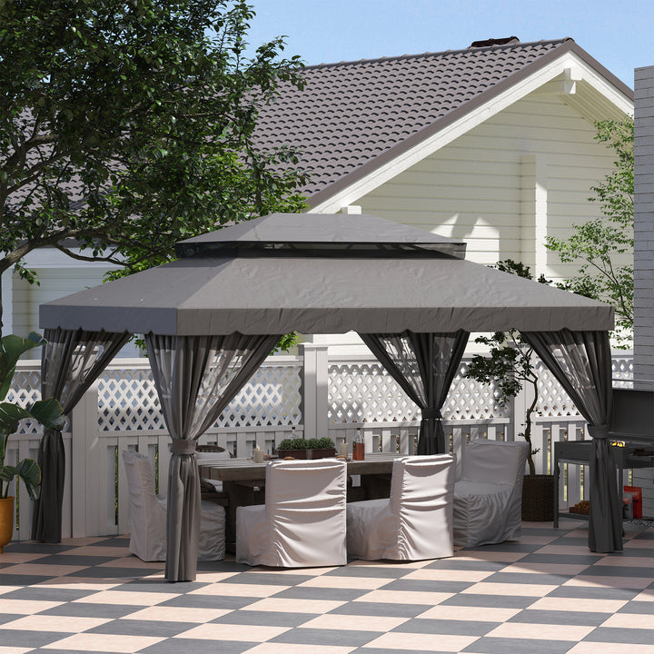 Pavillon sidevægge, 4 sidevægspaneler til havepavillon, med lynlås, 3 x 4 m pavillon, mørkegrå
