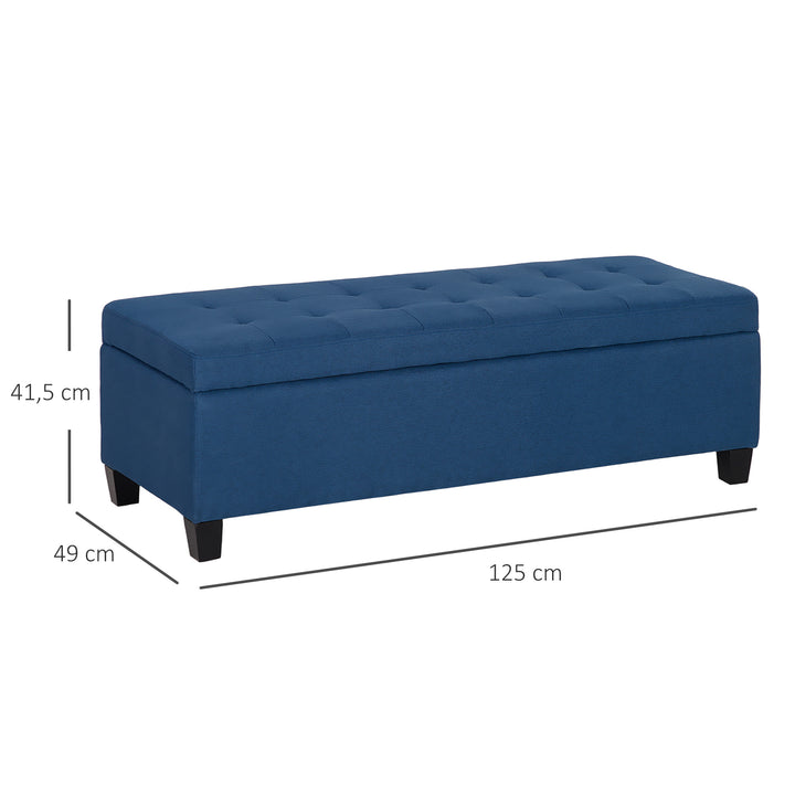Bænk med opbevaring, fodskammel, entrébænk, knapsyninger, 125,1 cm x 48,9 cm x 41,3 cm, blå