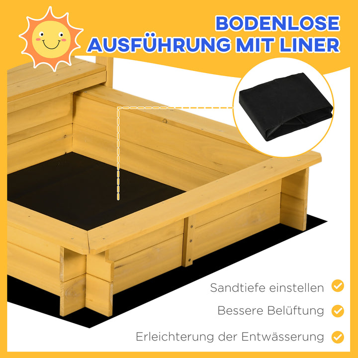 Sandkasse med legehus, sandkasse med tag, 133 x 129 x 137,5 cm, naturlig + blå