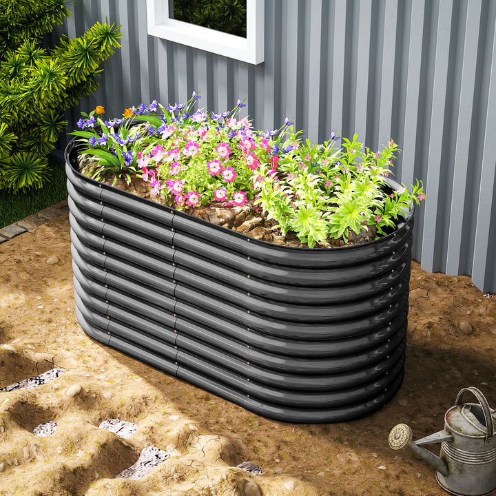 Metalplantekasse med sikkerhedskant og handsker, åben bund, 160B x 80D x 80H cm, mørkegrå