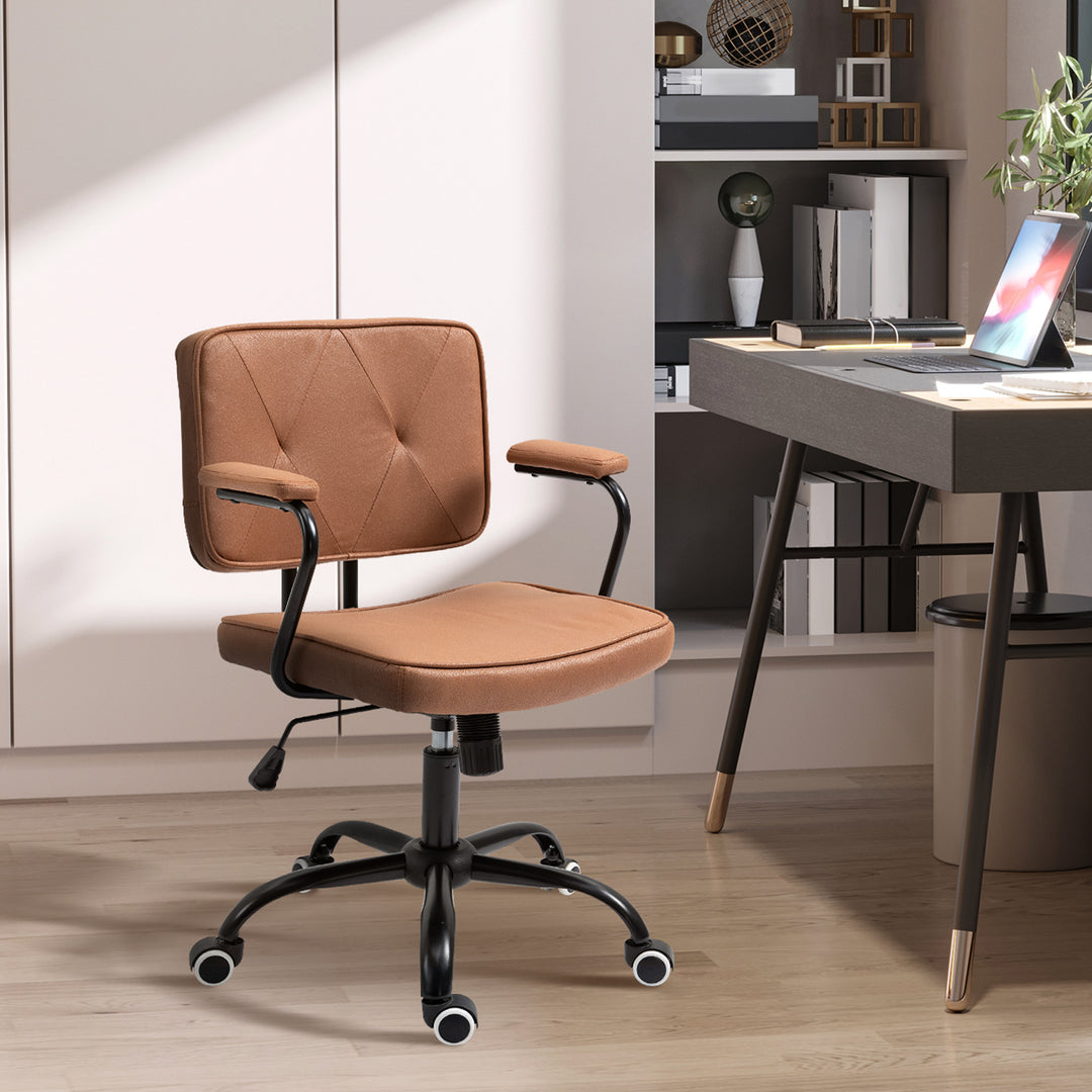 Kontorstol med hjul, drejestol, skrivebordsstol til kontoret, højdejusterbar med vippefunktion, 360° rotation, vipbar, skum, brun, 61 x 58 x 82-91 cm