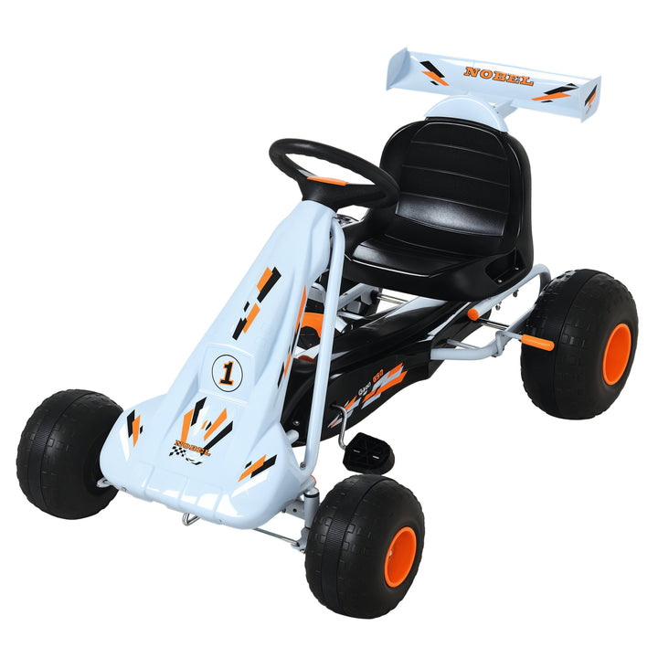 Gokart med håndbremse, justerbart sæde, pedal, frem- og bakgear, kettcar pedalbil, børnebil, børnelegetøj, pedal-gokart til børn fra 3 år, lyseblå