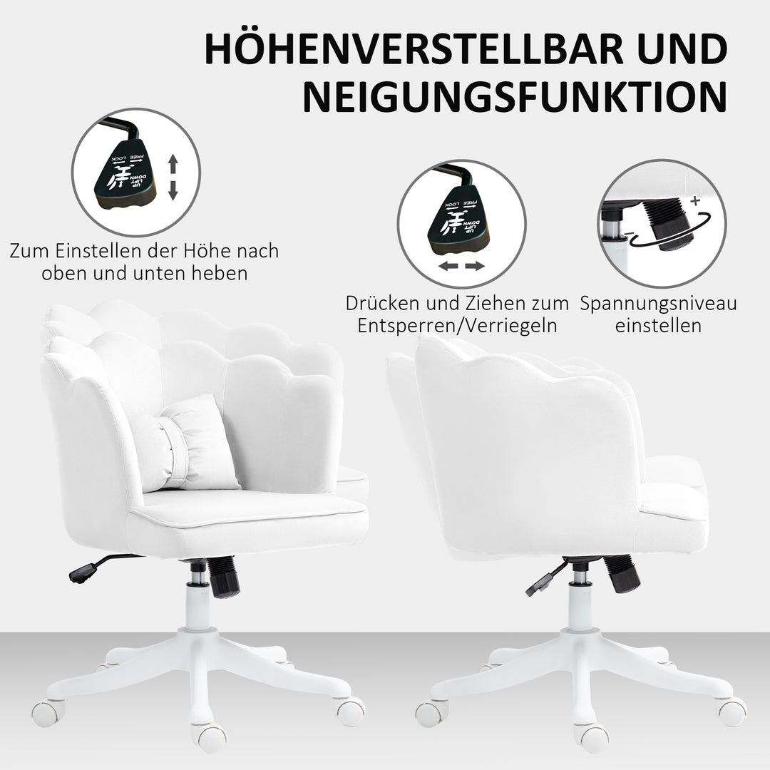 Kontorstol med petal design og sløjfehynde, blødt polstret, hvid