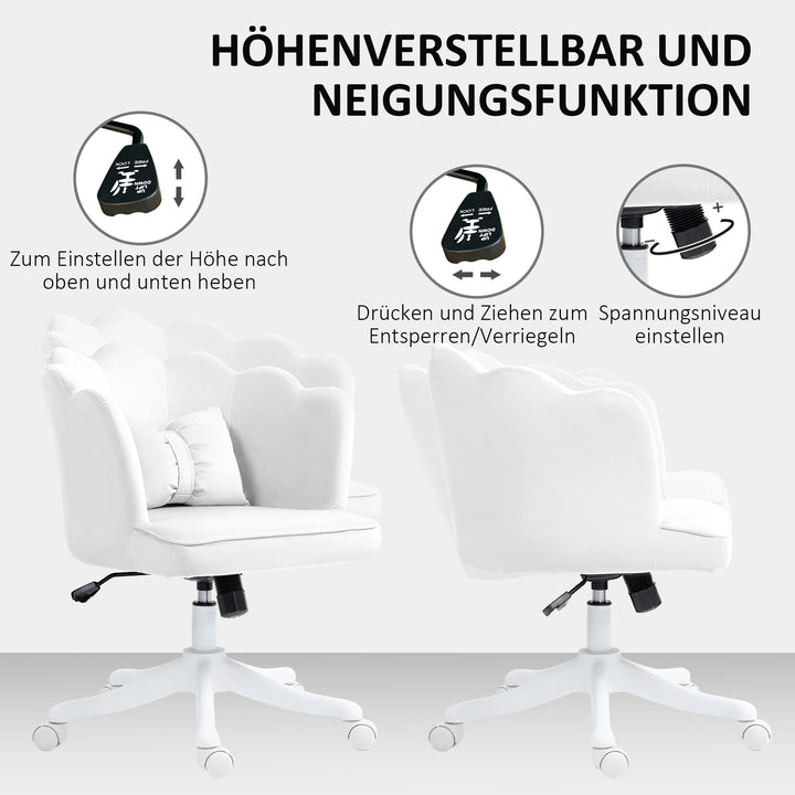 Kontorstol med petal design og sløjfehynde, blødt polstret, hvid