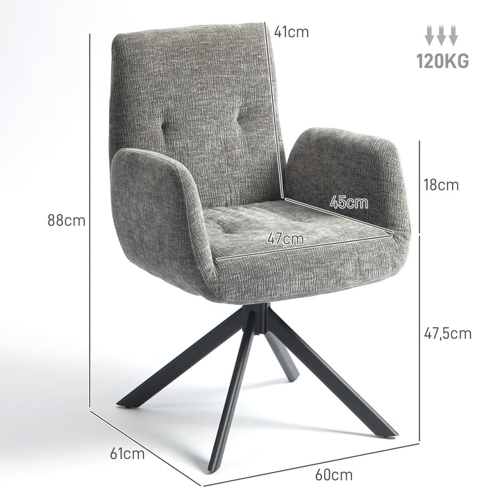 Polstret lænestol, accentstol, moderne design, drejefunktion, op til 120 kg, mørkegrå