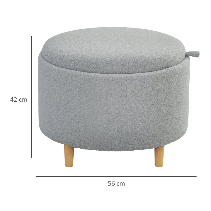 Skammel polstret fodskammel, teddy fleece, skjult opbevaringsplads, vendbart låg, 56 cm x 56 cm x 42 cm, grå