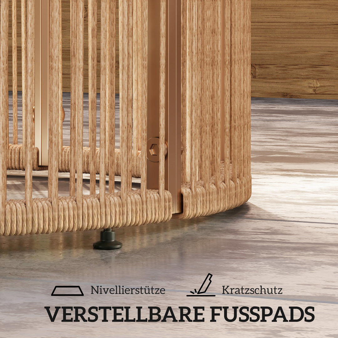 Sidebord af polyrattan, sofabord med hærdet glasplade, havebord med stålstel, 70 x 70 x 33 cm, brun
