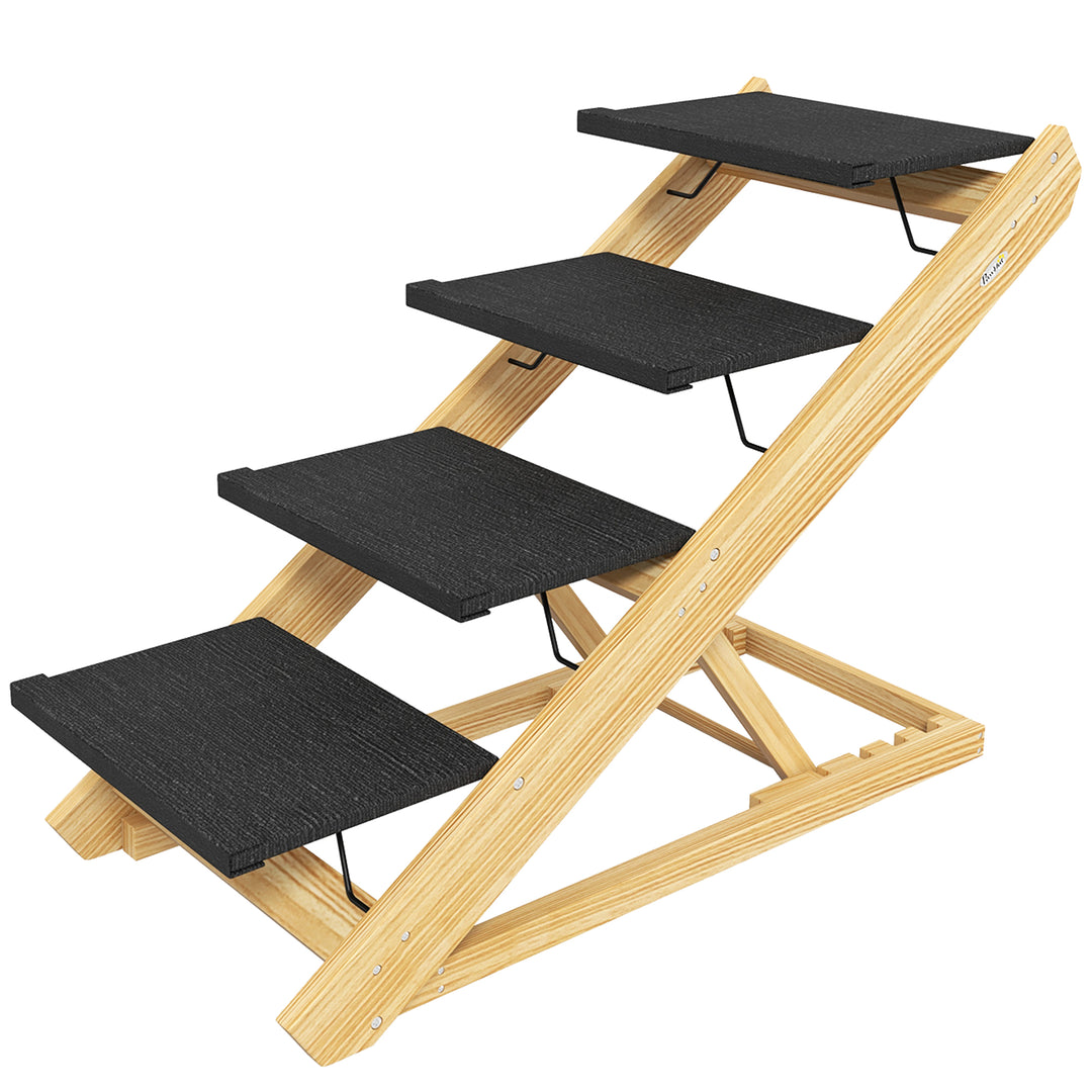 Hundetrappe, hundelarampe, højdejusterbar, skridsikker, foldbar, 83x40x62,5 cm, træ/hvid