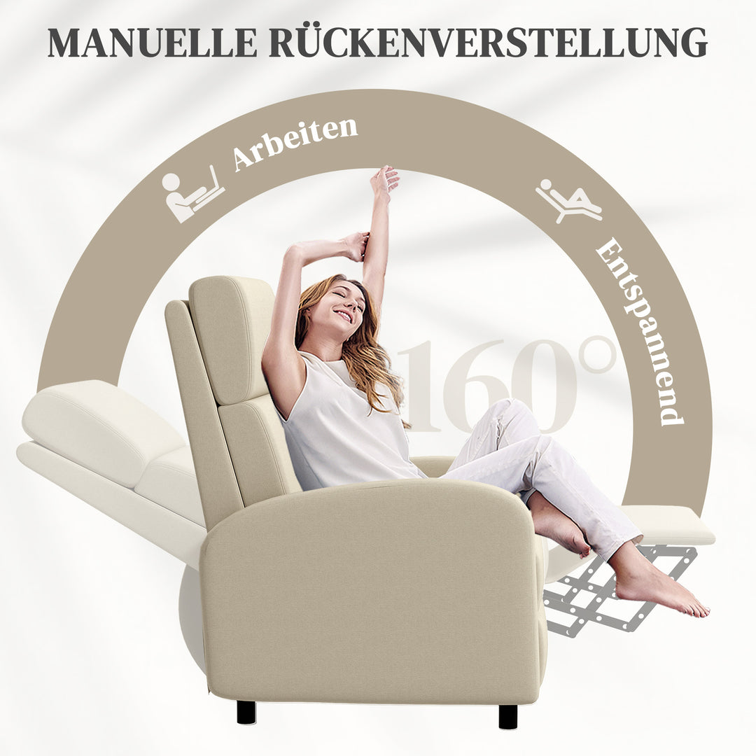 Lænestol tv-stol, udklappelig fodstøtte, vippes op til 160°, 64 x 86 x 102 cm, cremefarvet