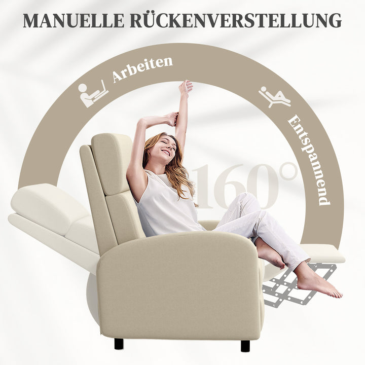 Lænestol tv-stol, udklappelig fodstøtte, vippes op til 160°, 64 x 86 x 102 cm, cremefarvet