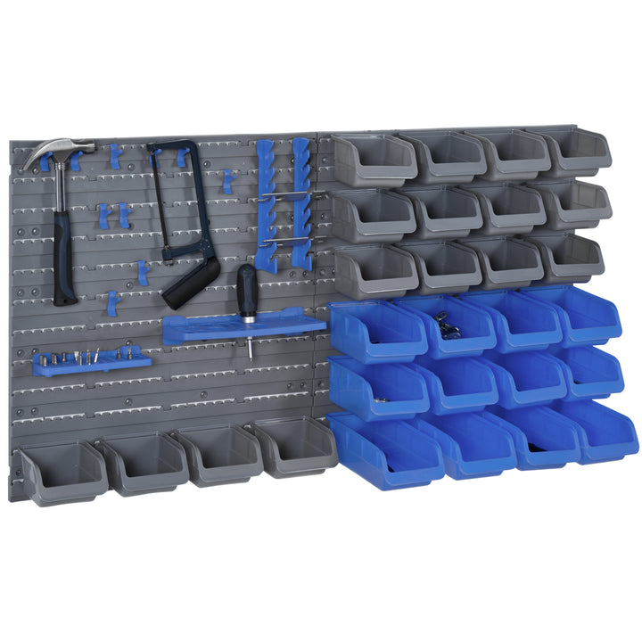 Værktøjsvæg 44 dele med stabelbare beholdere 54 x 22 x 95 cm plast blå