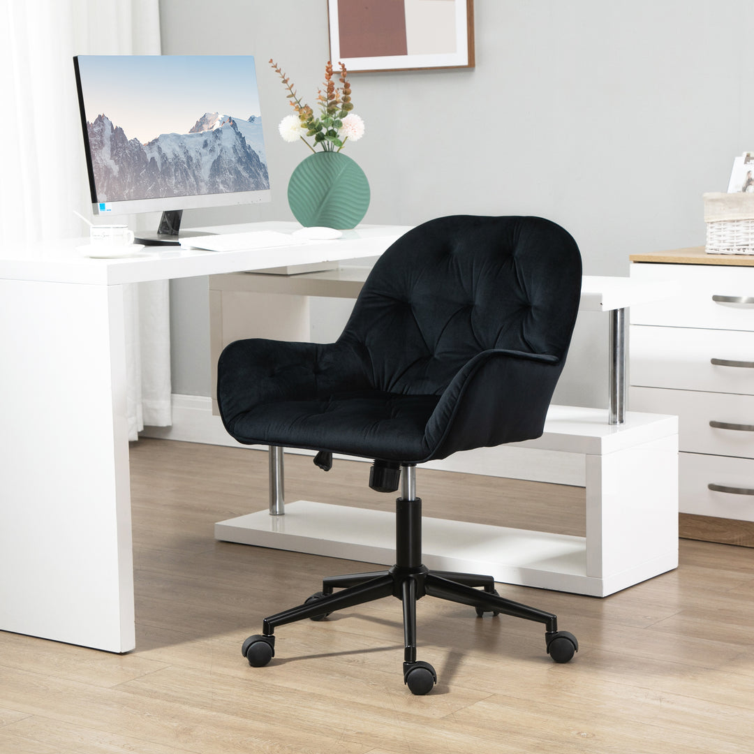 Kontorstol, drejestol, højdejusterbar chefstol, skrivebordsstol, lænestol, kontor, fløjlsblød polyester, sort, 60 x 61 x 81-91 cm