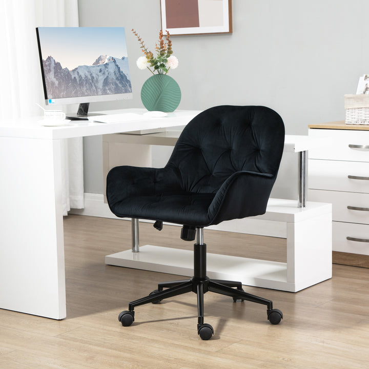 Kontorstol, drejestol, højdejusterbar chefstol, skrivebordsstol, lænestol, kontor, fløjlsblød polyester, sort, 60 x 61 x 81-91 cm